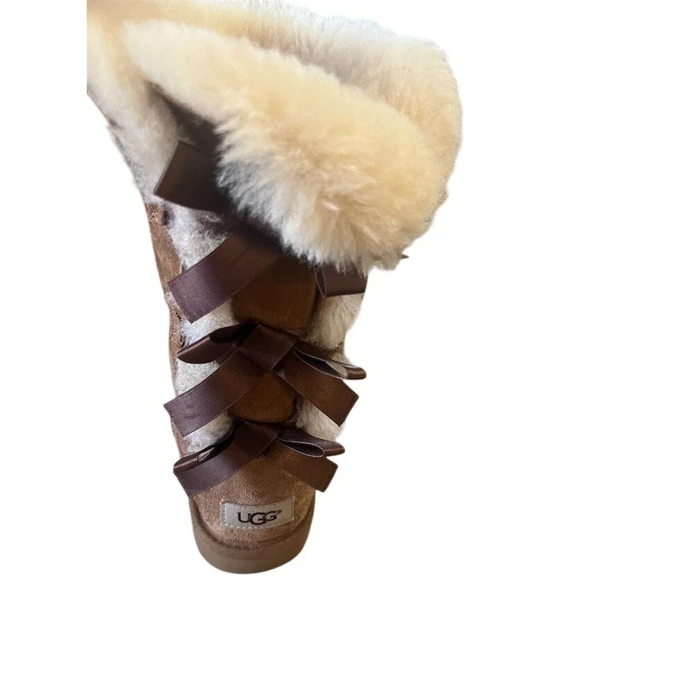 UGG Bailey Bow Tall Boots Womens Size 3 Chestnut Brown Knee High Slip On